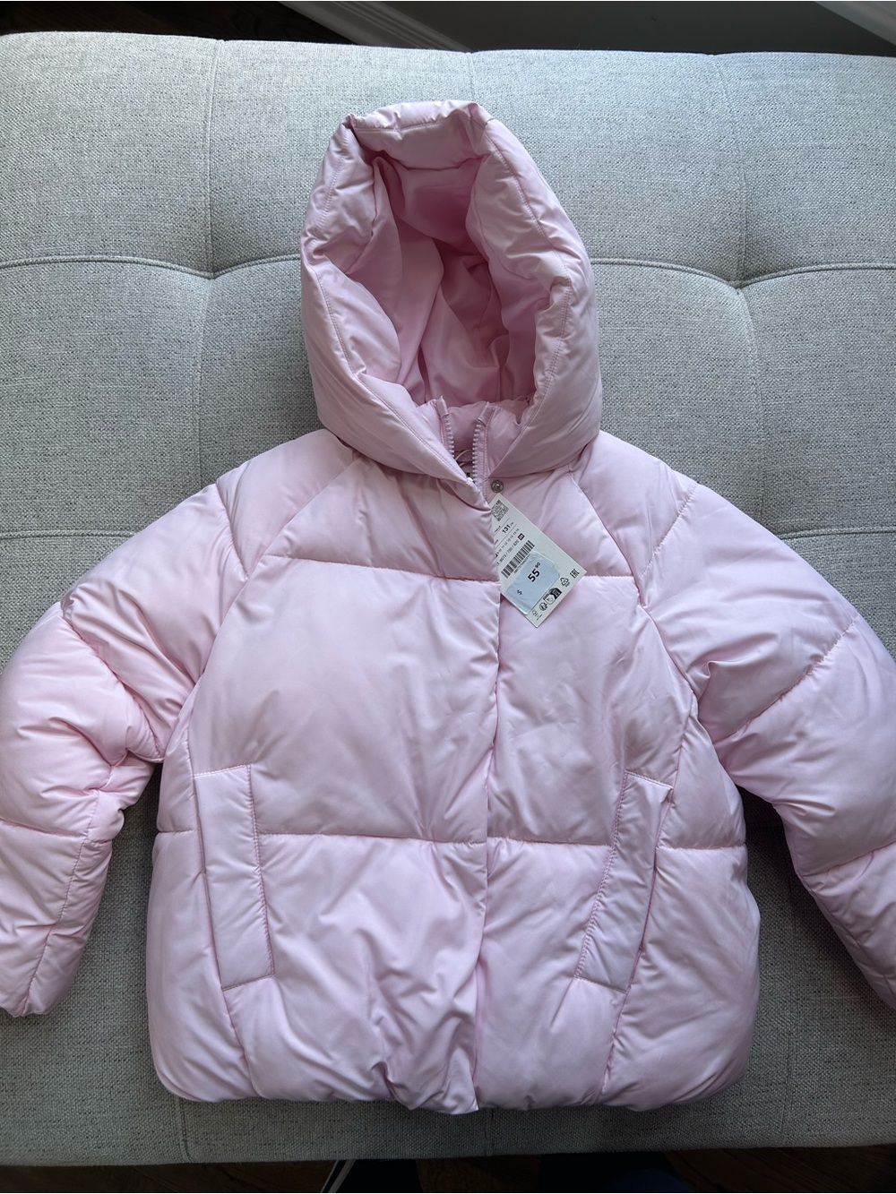 Zara Light Pink Hooded Puffer Jacket for Kids